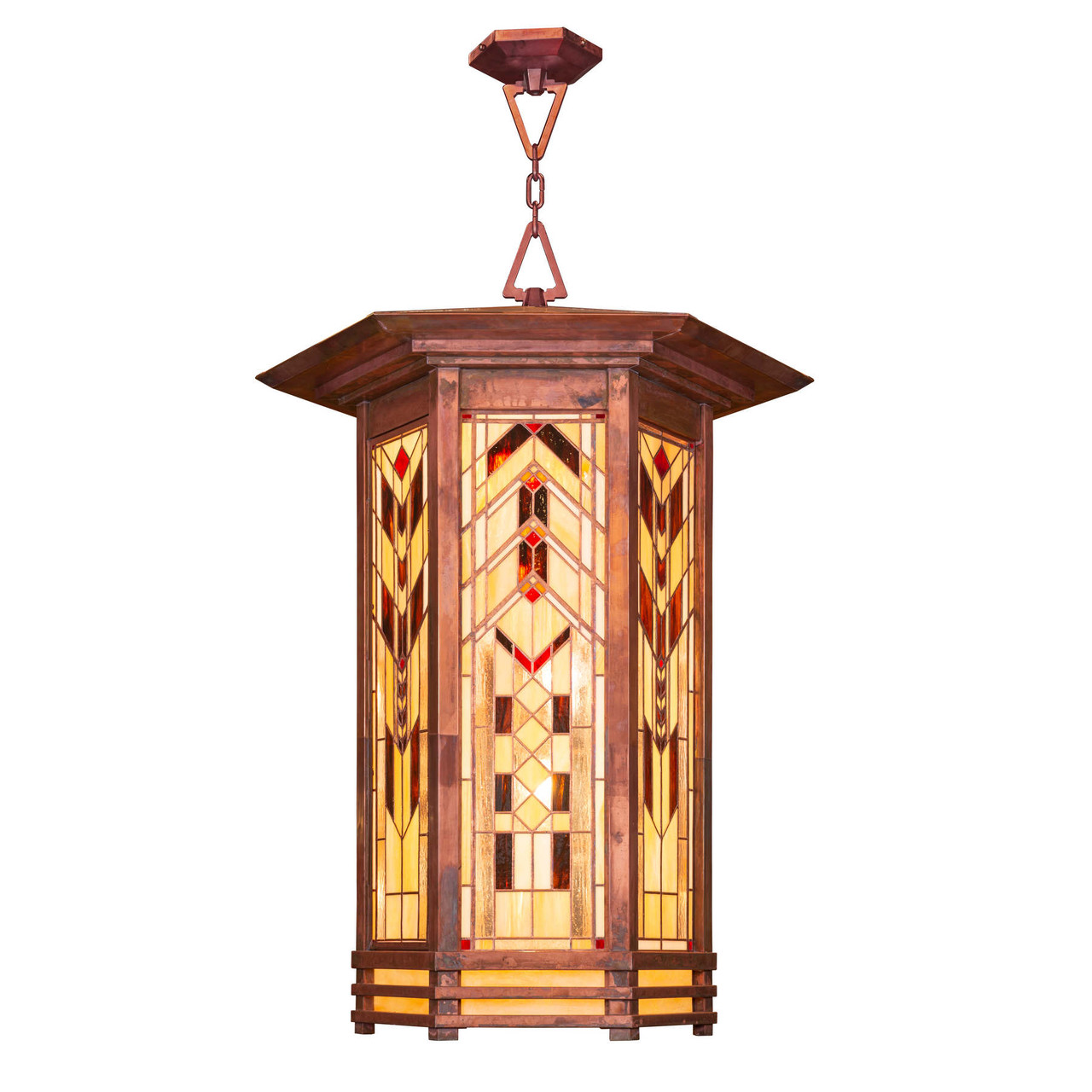 Prairie School Stained Glass Chandelier | Oak Park