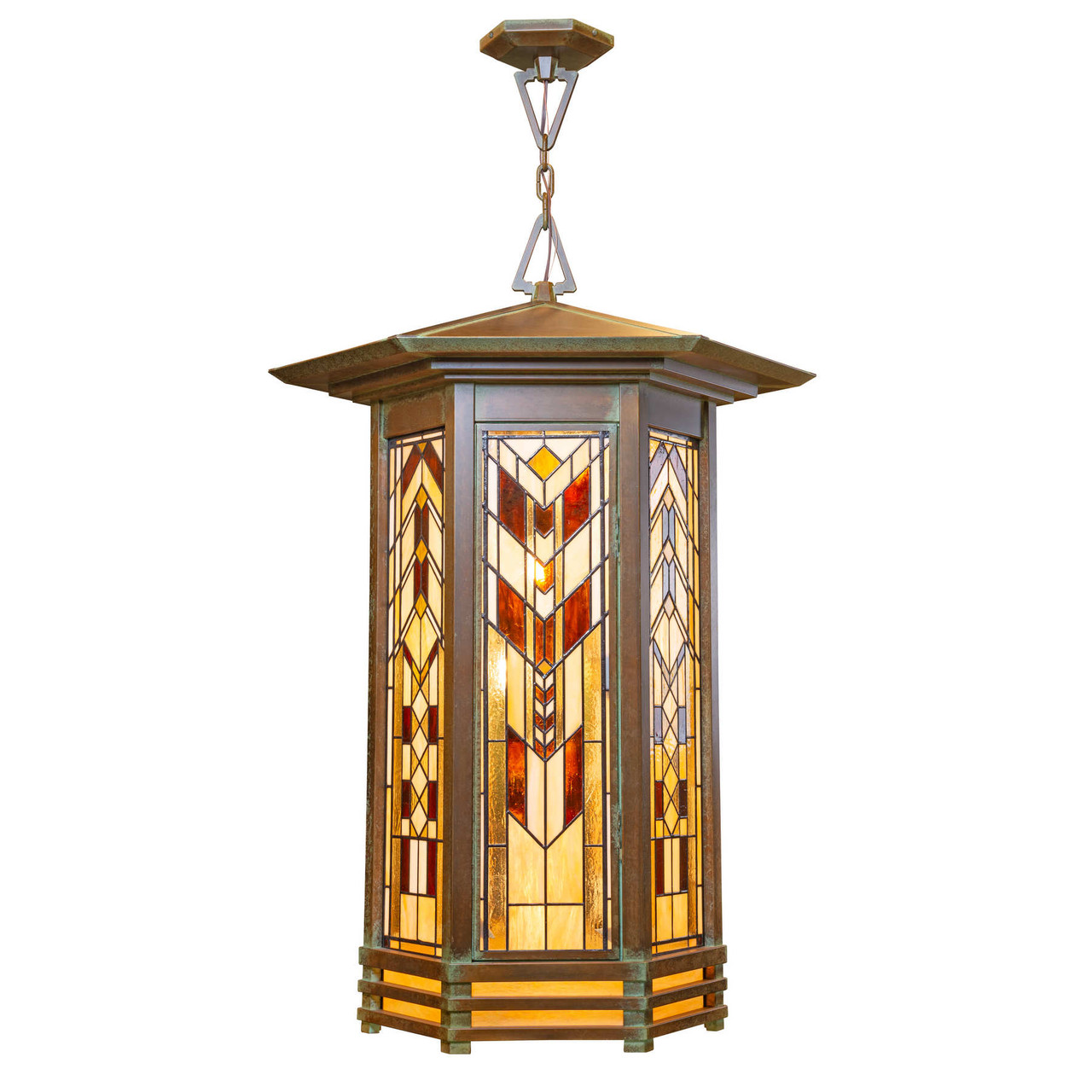 Prairie School Stained Glass Chandelier | Oak Park