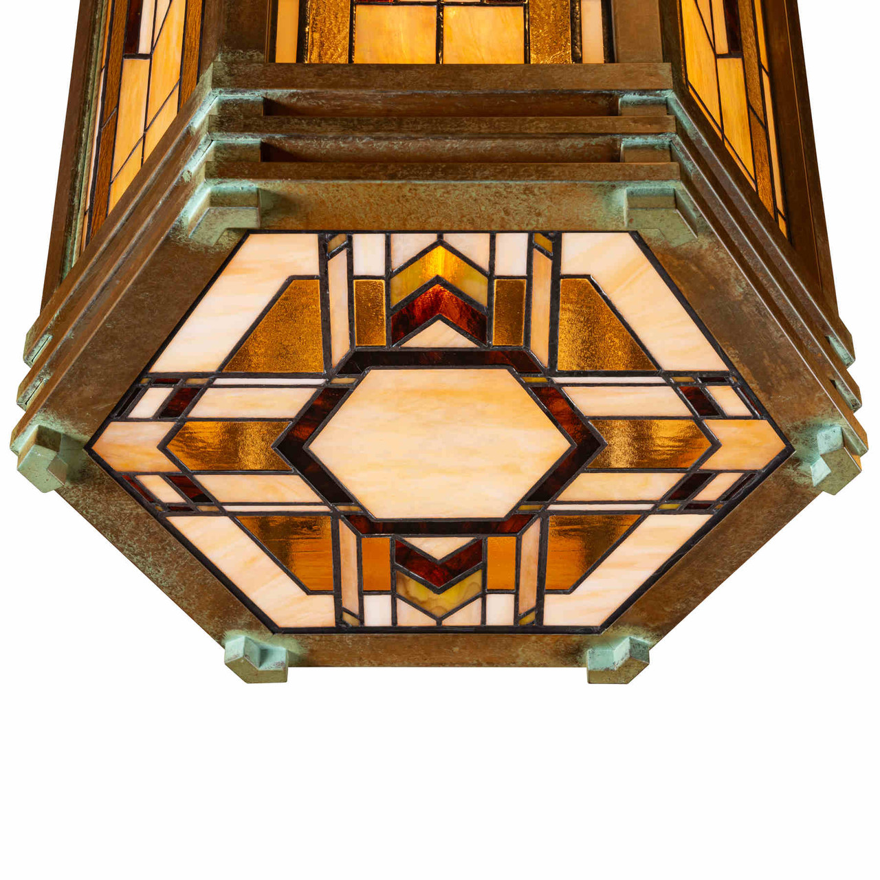 Prairie School Stained Glass Chandelier | Oak Park display picture 3