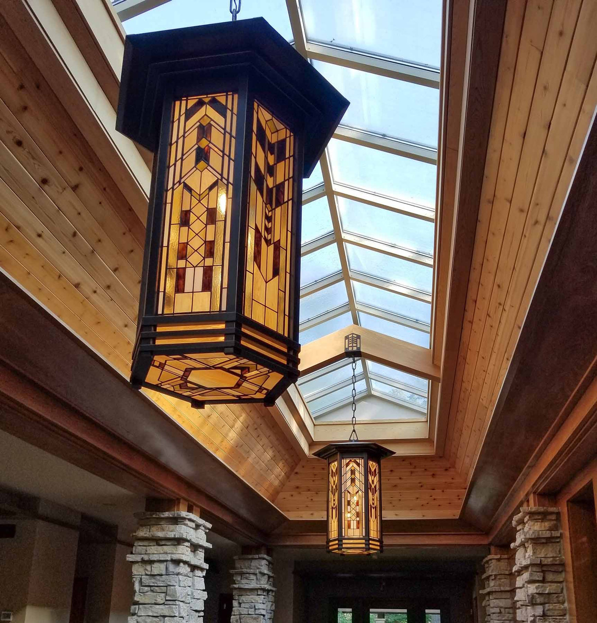 Prairie School Stained Glass Chandelier | Oak Park