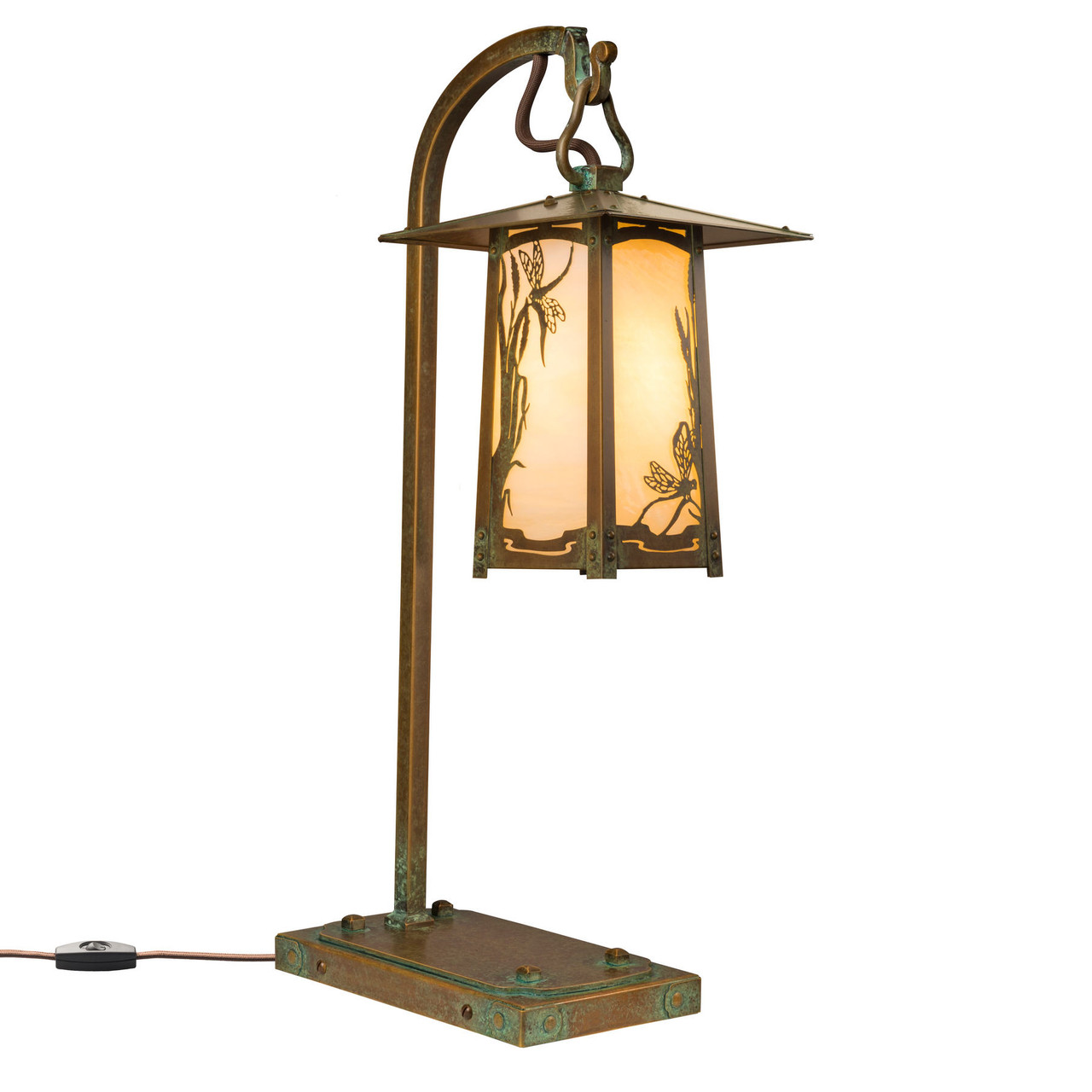 Rustic Arts & Crafts Hook Arm Table Lamp | Cobblestone Series