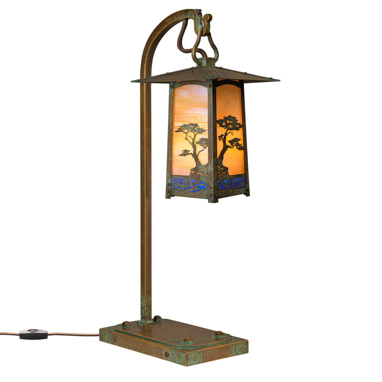 Rustic Arts & Crafts Hook Arm Table Lamp | Cobblestone Series