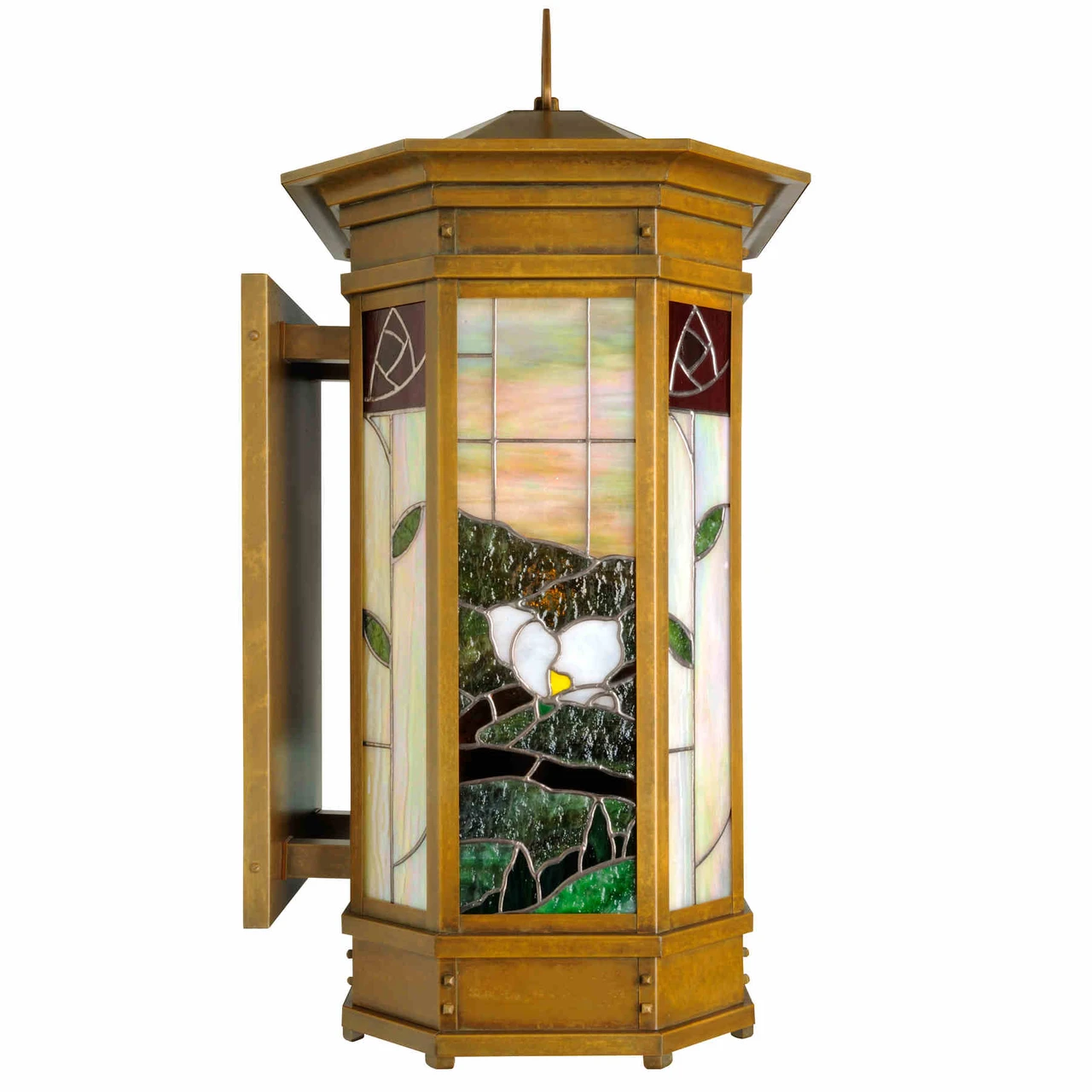 Stained Glass Arts & Crafts Reproduction Wall Mount Lantern