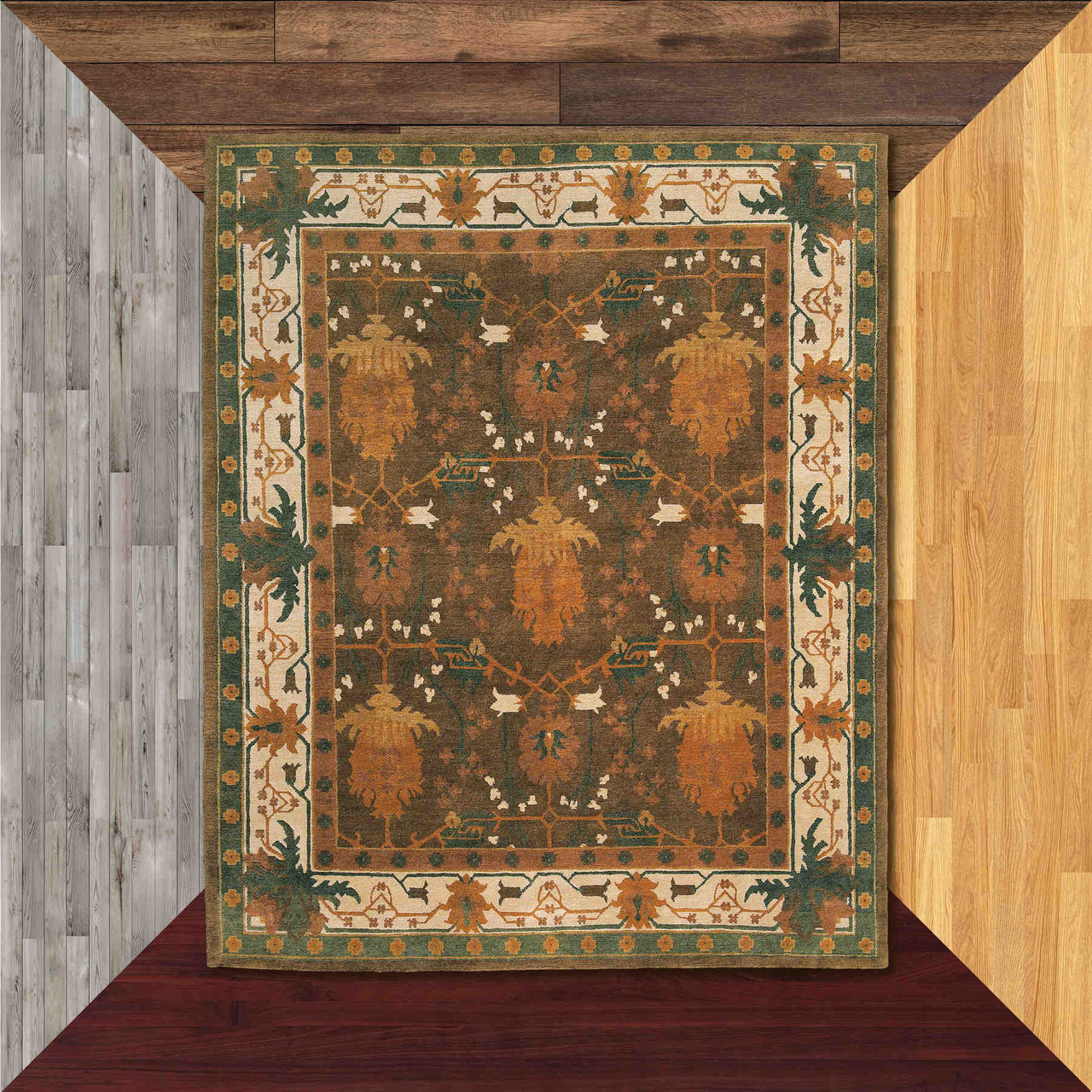 vintage rug★ビンテージ★メキシカンラグ★usa仕入れ★ Floral Victorian Rug | Brown & Green