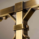  Crossbar joinery detail from a stout and burly Arts & Crafts or Craftsman table lamp with an aged brass finish.