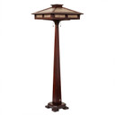  Arts & Crafts floor lamp with prairie-inspired architecture showcasing quarter-sawn oak construction, geometric cutouts, and natural mica panels for period-perfect room lighting.