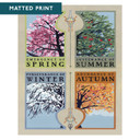  Arts & Crafts style seasonal print by Julie Leidel featuring four tree panels representing the cycle of seasons. It is labeled 