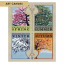  Arts & Crafts style seasonal canvas print by Julie Leidel featuring four tree panels representing the cycle of seasons. The artwork displays 