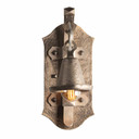  Spanish Revival wall sconce with hand-hammered pewter backplate featuring geometric pyramid accents and Edison bulb illumination.