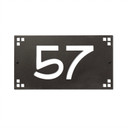  Arts & Crafts address plaque with geometric square design corners featuring Roycrofter lettering and satin black finish. 