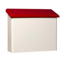  A large, bullnosed Mid-Century Modern style mailbox with a red lid.