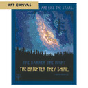 An Arts & Crafts style art print featuring a luminous view of the Milky Way galaxy over a silhouetted evergreen forest. The starry sky is a mosaic of deep navy, teal, and soft violet, with a central glowing cluster of white, peach, and golden stars. A quote scattered on the print from David Nickolas reads 