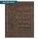  An Arts & Crafts style art print featuring a famous quote by Geoffrey Chaucer, designed to look like a hand-hammered copper plaque. The typography reads 