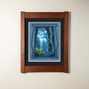  An archival print of a cascading waterfall. It has a double mat in a mortise and tenon oak frame.
