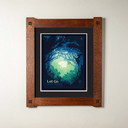  An archival print of a glowing, ethereal forest scene. It has s double mat in a foursquare oak frame.