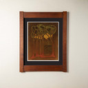  An archival print of an abstract forest scene. It has a double mat in a mortise and tenon oak frame.