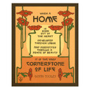  A rectangular art print with a yellow background. At the top and bottom are clusters of vibrant red poppies with long, thin green stems that frame a central quote by Gustav Stickley. The text reads: 