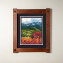  An archival print of the Dallas Divide mountains in Colorado. It has a double mat in a foursquare frame.