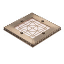  Three-quarters view of a square can or recessed light cover with an egg-and-dart pattern and filigree in a nickel finish.