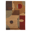  A colorful Mid-Century Modern rug featuring various circles and shapes in a playful design.