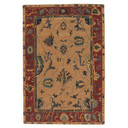  This rug features a traditional Persian Garden design, characterized by a series of individual floral panels and stylized motifs set against a warm, sandy-tan field. 