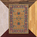  Traditional Persian-style floral design with a warm red and orange, multi-tonal palette. 