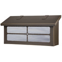  A solid brass, cottage or storybook style horizontal mailbox with a rustic window cross pattern, oil-rubbed bronze finish and white glass.