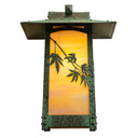  A rustic, artistic wall mounted light fixture with Japanese Maple artwork, an aged verdigris finish and golden glass.