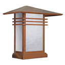 A Prairie Style flush mounted wall sconce light fixture with louvers, a raw copper finish and white glass.
