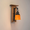  A traditional Mission or Craftsman style frosted amber glass shade with a linear body and square rim. It has a round, 2.25