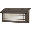  A horizontal, Mission style mailbox with a linear border pattern, oil-rubbed bronze finish and off white glas