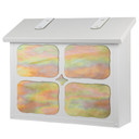  A solid brass, cottage or storybook style large mailbox with a rustic window cross pattern, satin white finish and iridescent glass.