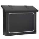  A solid brass, large mailbox with arrow hinge straps, a black finish and a decorative, Edwardian glass border.