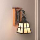  A traditional Mission, Craftsman or bungalow style light fixture shade with a metal framed body and pebbled, white glass. It features a cross design and has a round, 2.25