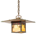  An authentic reproduction of the porte-cochere driveway lantern at the Blacker House in Pasadena, California. The lantern has an abstract vine design, aged patina finish and golden iridescent glass.