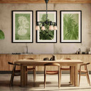  A reproduction Craftsman style bungalow chandelier light fixture with four lights on linear stems installed over a common dining area table. The chandelier has a satin black finish and tapered, milky-white glass shades. The lanterns are aimed downward.