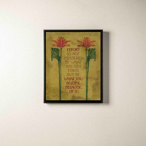 Arts & Crafts style inspirational canvas print by Julie Leidel featuring stylized floral motifs with red blooms and green stems framing an Arts & Crafts typography quote reading 