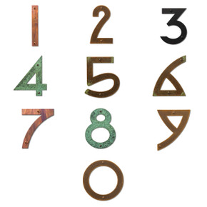 A collage of numbers in Old California's Craftsman style East Coast lettering font showing various patina and powder coat finishes. A collage of numbers in Old California's Craftsman style East Coast lettering font showing various patina and powder coat finishes.