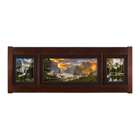  Three art pieces depicting Iconic Yosemite Vistas set in a mortise & tenon frame with bark liner.