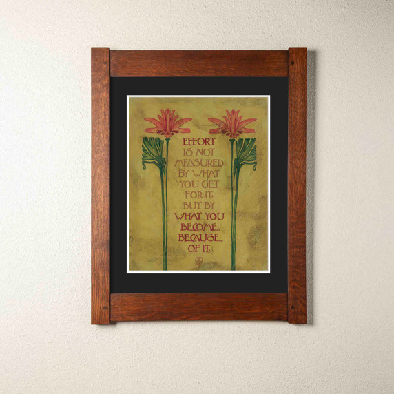  Arts & Crafts style inspirational print by Julie Leidel featuring stylized floral motifs with red blooms and green stems framing an Arts & Crafts typography quote reading 