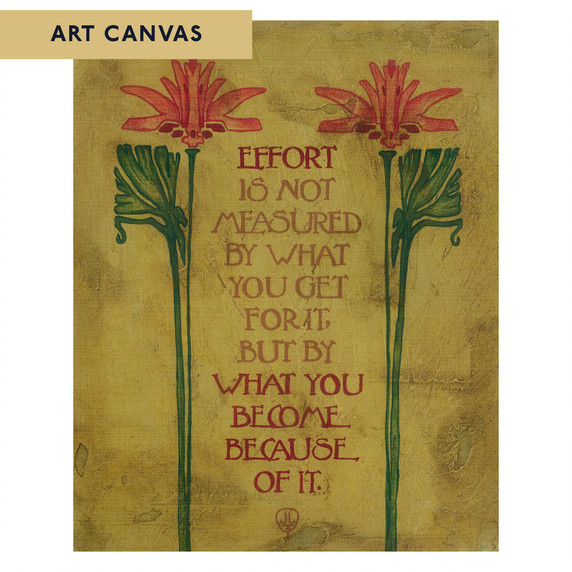  Arts & Crafts style inspirational canvas print by Julie Leidel featuring stylized floral motifs with red blooms and green stems framing an Arts & Crafts typography quote reading 