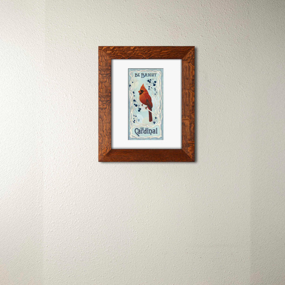  Archival print of a cardinal in the snow with a soft white mat and a 2