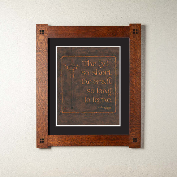  An art print of a quote from Geoffrey Chaucer. It has a double mat and foursquare oak frame.