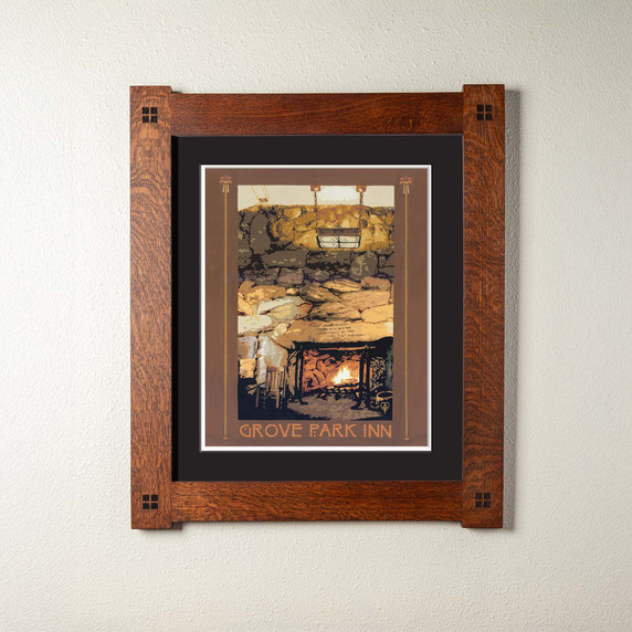  An archival print of the fireplace at the Grove Park Inn in Asheville, North Carolina. It has a double mat and a foursquare oak frame.