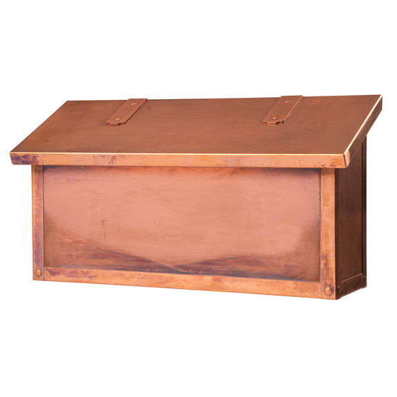  A classic, solid brass, horizontal mailbox with an aged old penny finish.