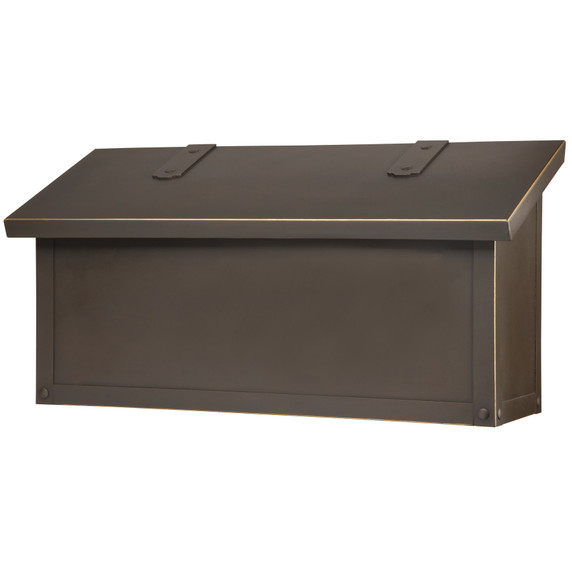  A classic, solid brass, horizontal mailbox with an oil rubbed bronze finish.