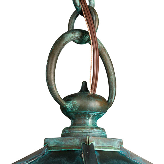  Detail loop of custom porch lantern inspired by Chinese designs installed in an 1908 Arts & Crafts bungalow restored by Brett Waterman. The lantern was designed and manufactured by Old California Fine Lighting & Home Goods.
