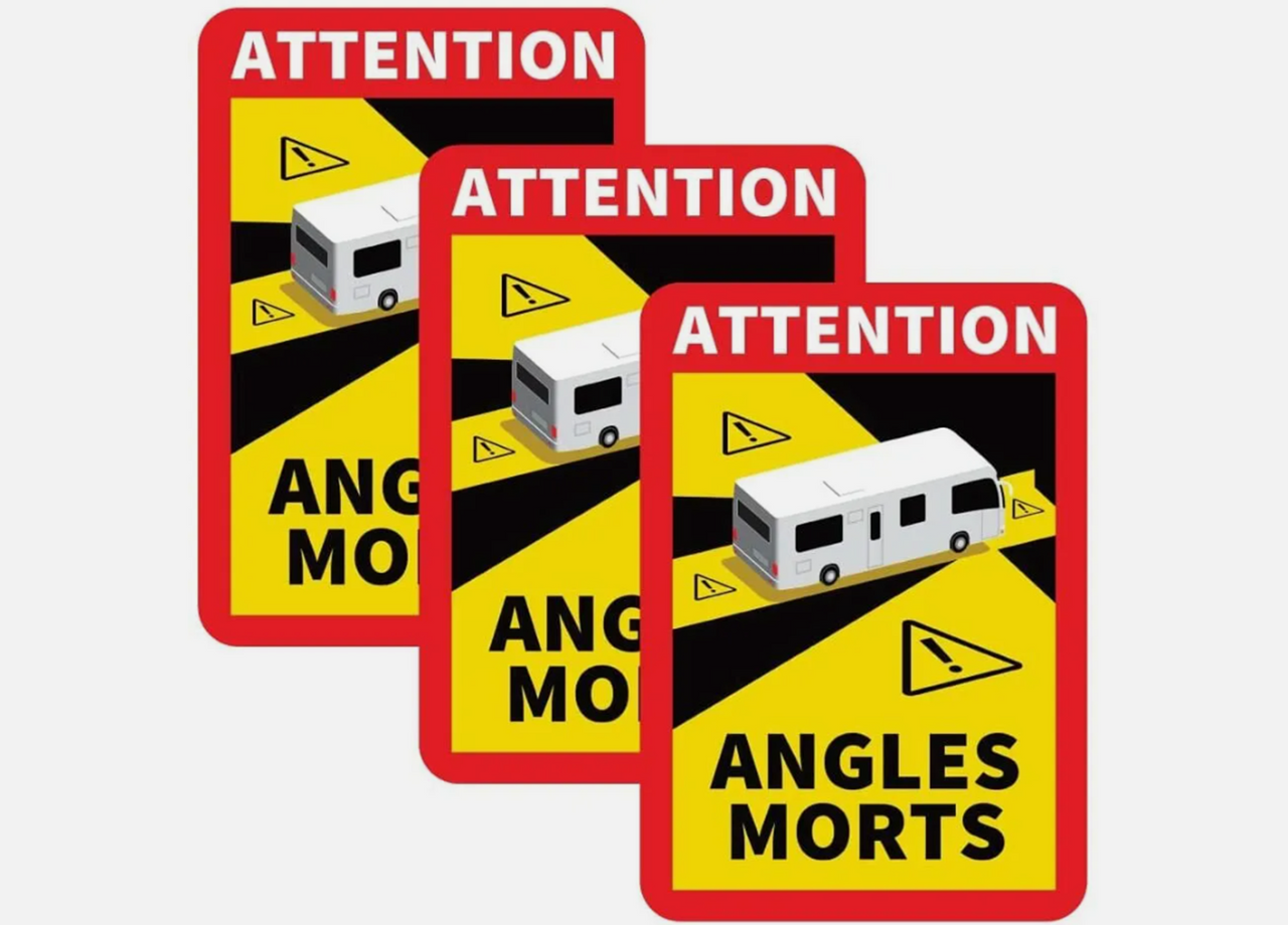 Lot De 3 Autocollants Stickers Attention Danger Angles Morts Obligatoire Poids Lourd / Camion