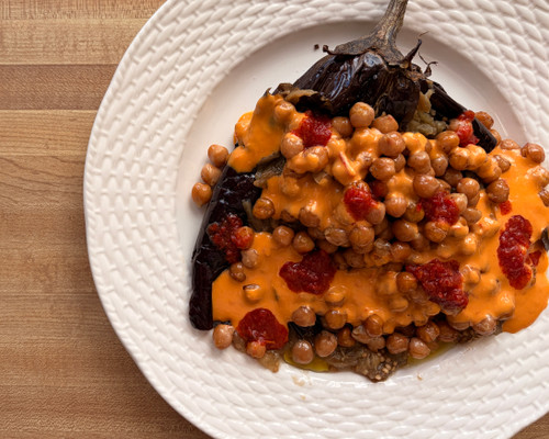 Seasonal Side Bundle: Roasted Eggplant and Tahini-Harissa Sauce