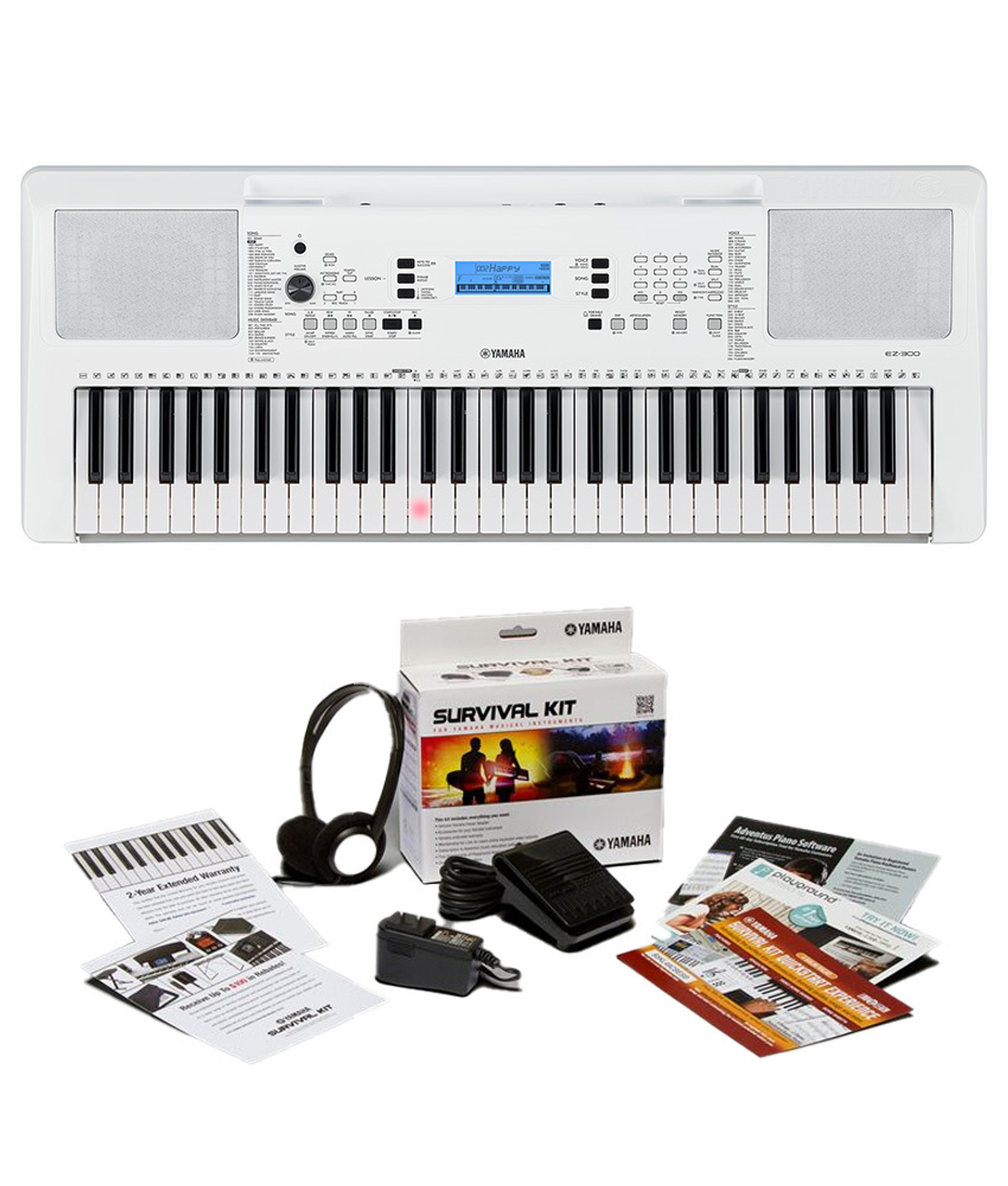 Yamaha EZ300 61-Key Lighted Key Portable Keyboard w/ Survival Kit B2